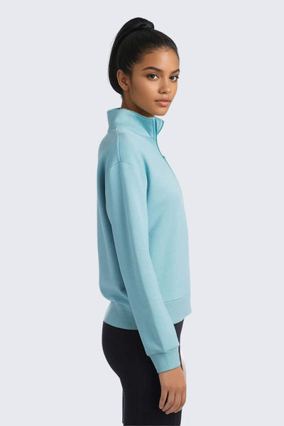 W Moon Sweatshirt Fleece Mock-Neck Half-Zip - Ocean