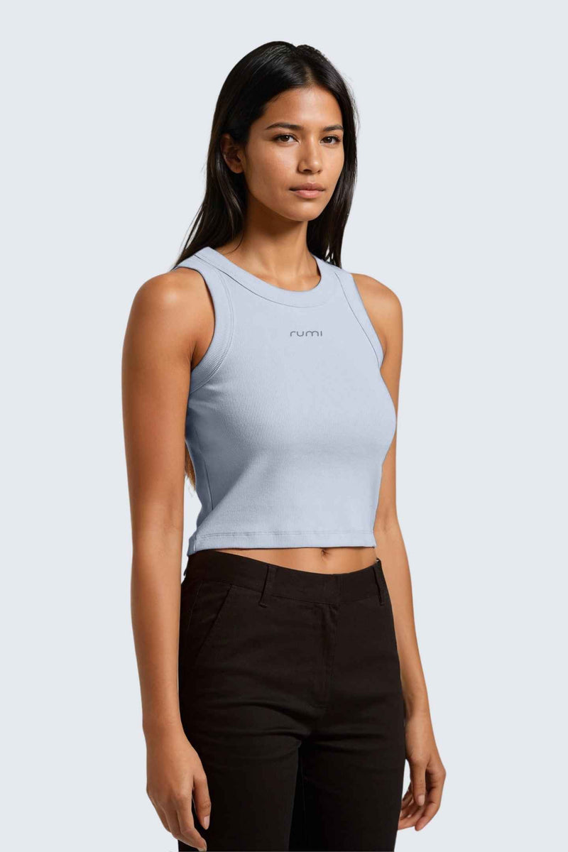 W MoonRib Cropped Tank - Ocean Light