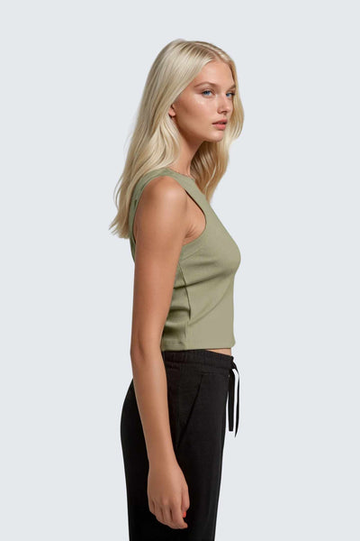 W MoonRib Cropped Tank - Pistachio Deep