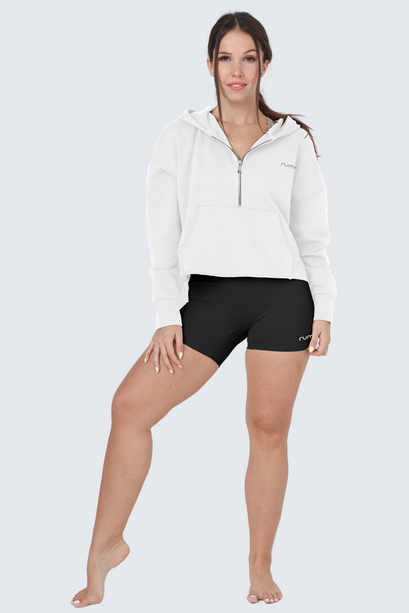 W Moon Cropped Sweatshirt Fleece Hoodie + Zip - Snow