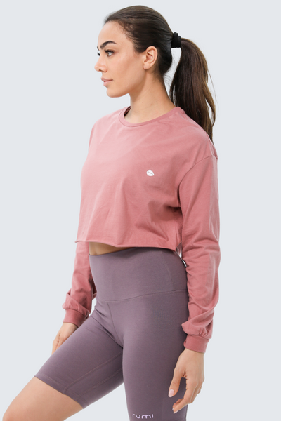 W Moon Cropped Tee Long-Sleeve - Spice Rose