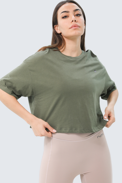 W Moon Oversized Cropped Tee - Olive