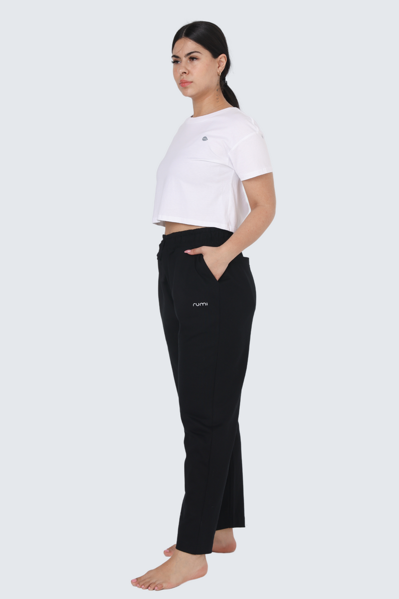 W Moon Ribbed Pants - Black