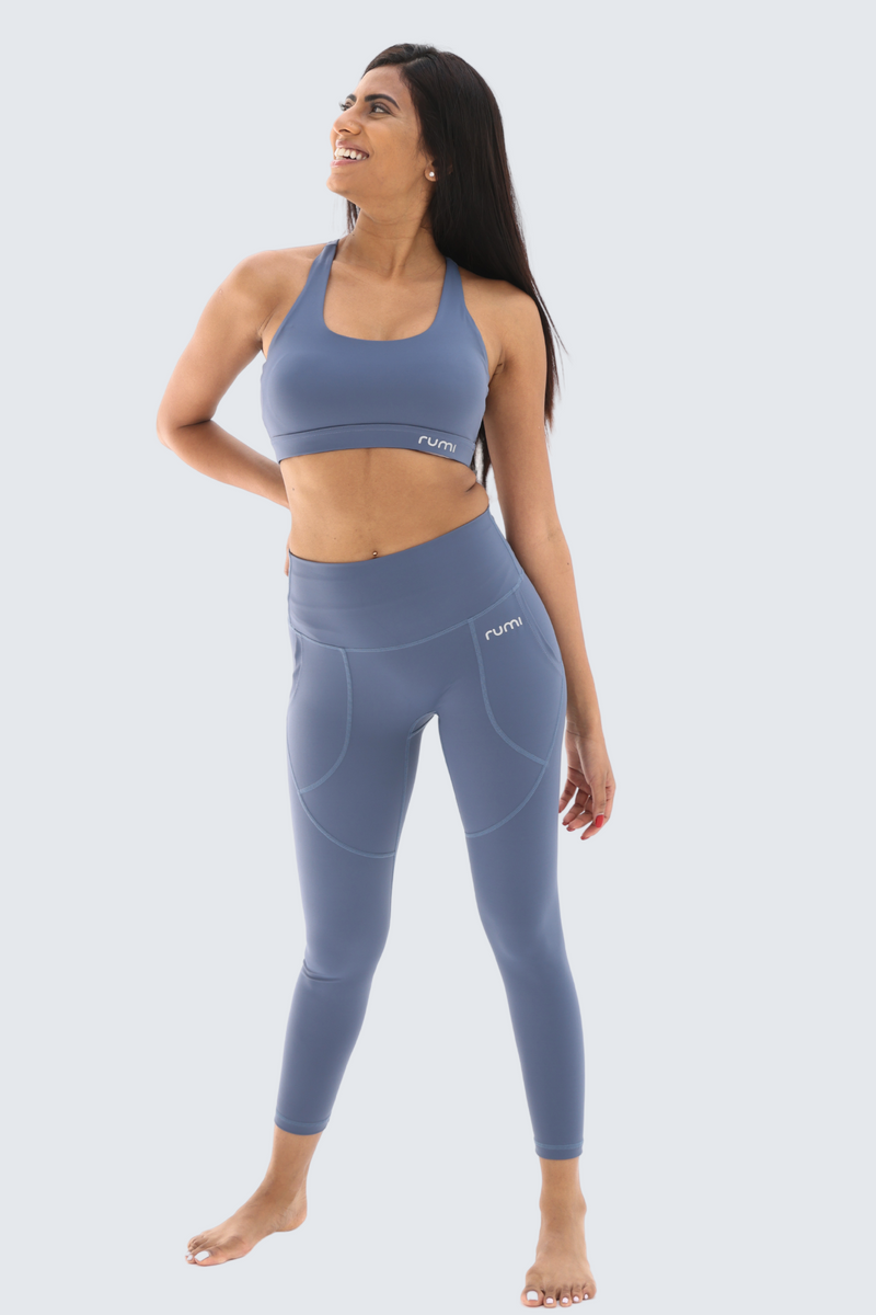 W Sun Racer-Back Bra - Gray-Blue