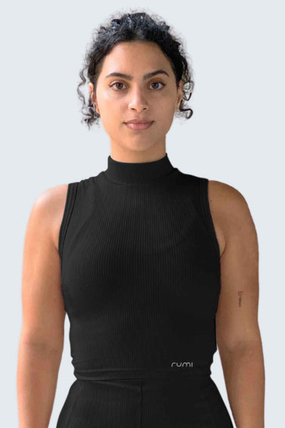 Rumi Earth - W SunRib Fit Tank Mock Neck - Black - R128118