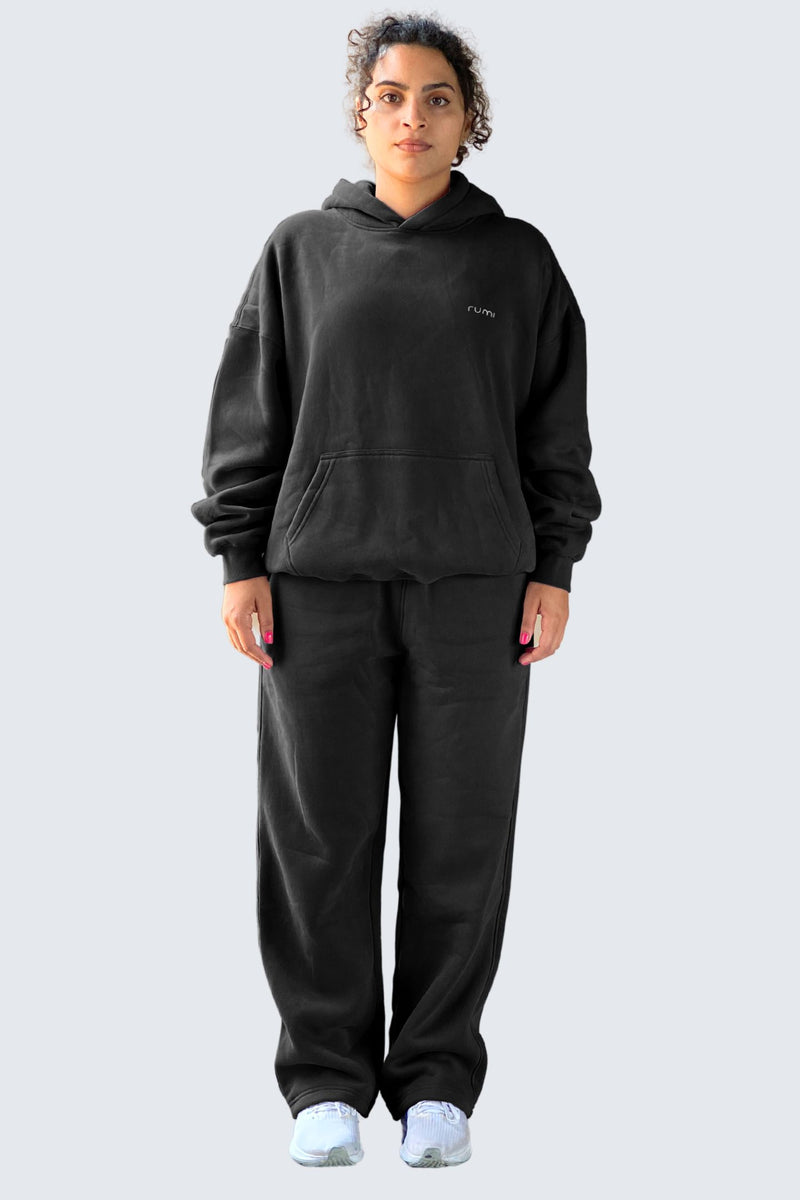 U Moon Sweatpants Relaxed Open Fleece - Black