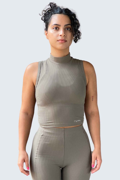 W SunRib Fit Tank Mock Neck - Wood