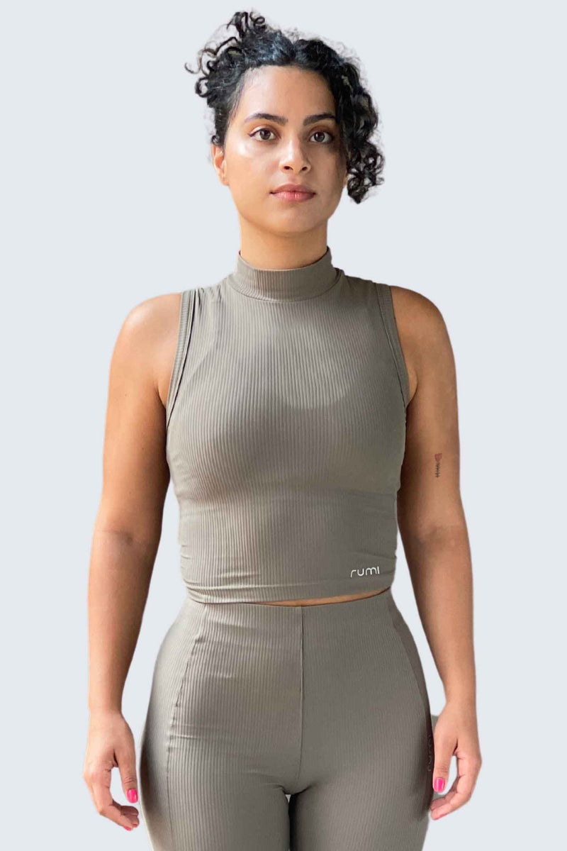 W SunRib Fit Tank Mock Neck - Wood