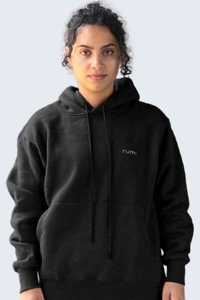 Rumi Earth - U Moon Sweatshirt Oversize Fleece + Hoodie - Black - 