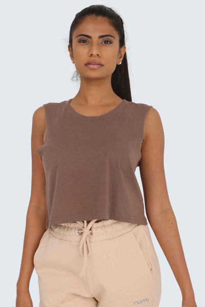 Rumi Earth - W Moon Air Cropped Tank - Wood - R131220WDP - Tops