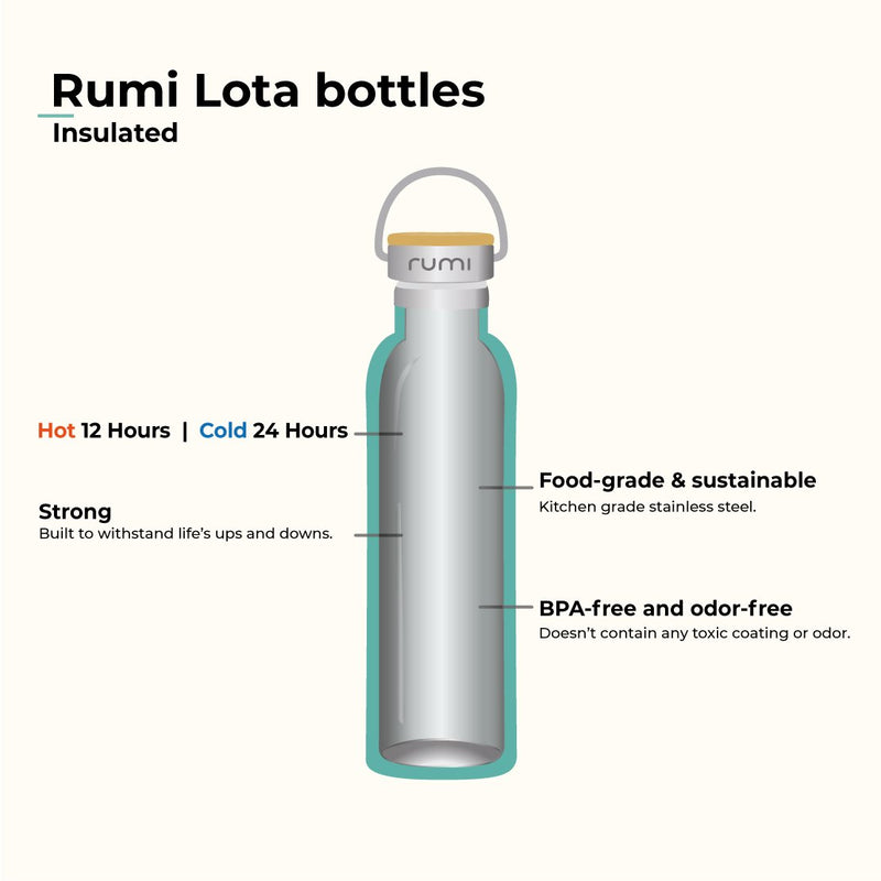 Rumi Earth Lota Bottle – Insulated – 600 ml – Bamboo Lid - Stone 4
