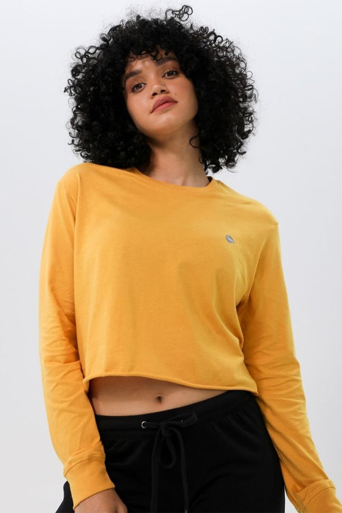 W Moon Cropped Tee Long-Sleeve - Turmeric